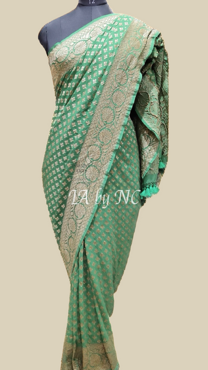 Green Banarasi Pure Khaddi Georgette Saree