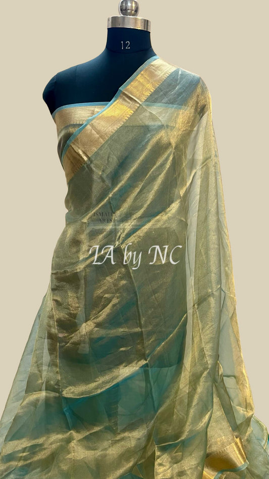 Turquoise Banarasi Pure Tissue Silk Saree