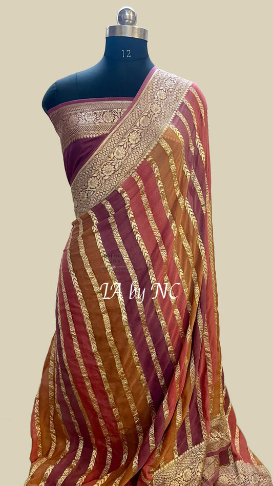 Wine Banarasi Pure Khaddi Georgette Saree