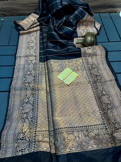 Black Banarasi Pure Katan Silk Kadwa Saree