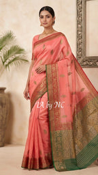 Salmon Banarasi Pure Kora Silk Kadwa Saree
