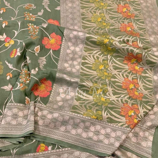 Russian Banarasi Pure Khaddi Tussar Georgette Meenakari Saree