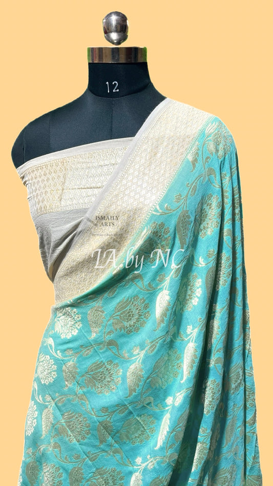 Turquoise Banarasi Pure Khaddi Munga Saree