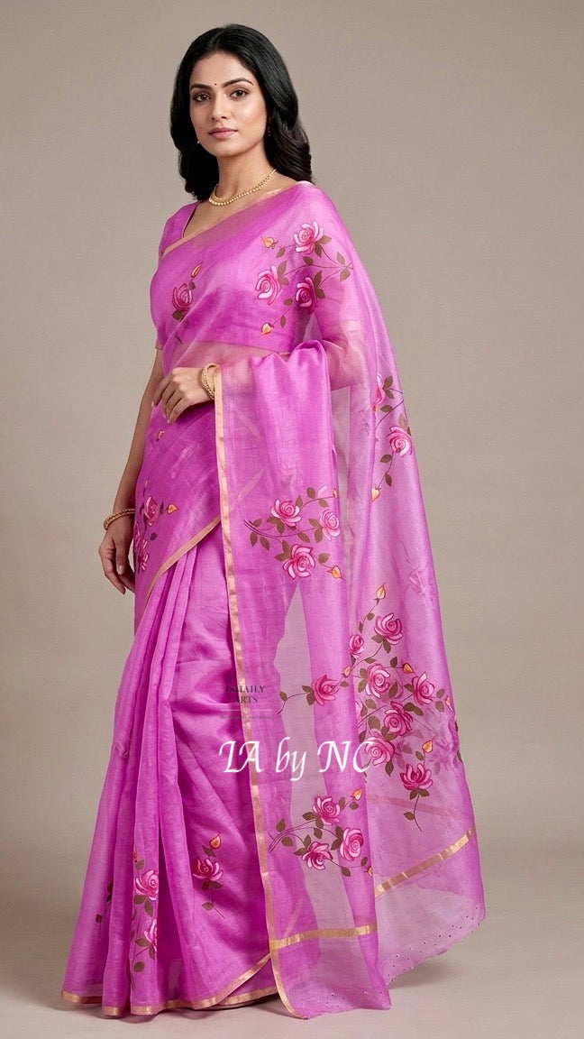 Rose Banarasi Pure Kora Silk Saree