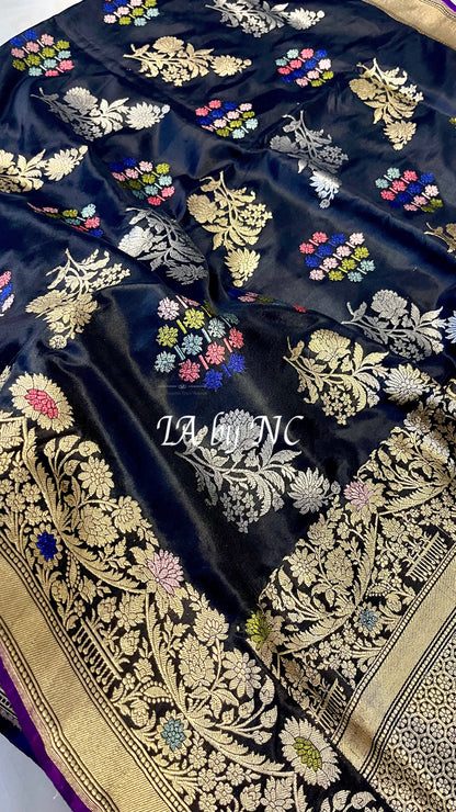 Black Banarasi Pure Katan Silk Kadwa Saree
