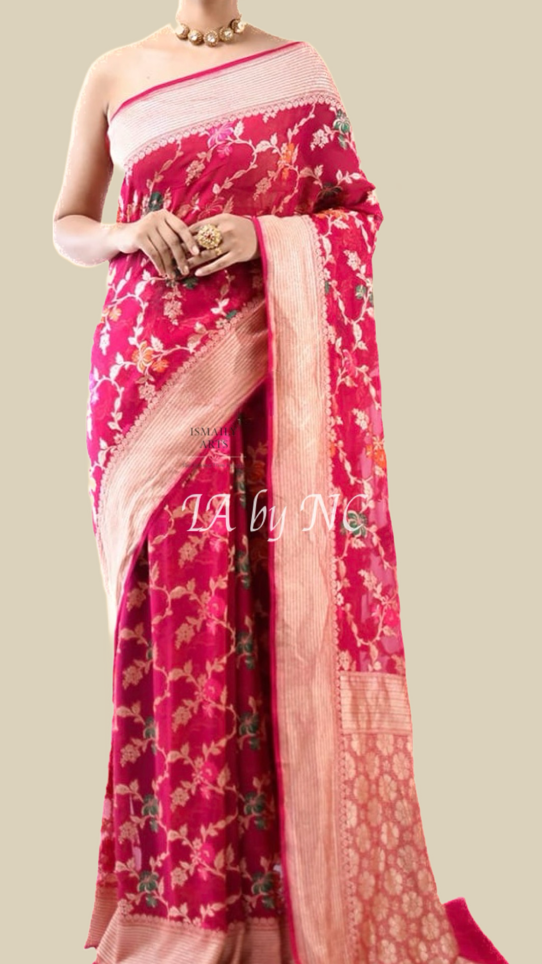 Raspberry Banarasi Pure Khaddi Georgette Saree