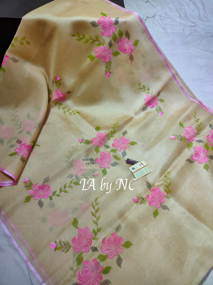 Beige Banarasi Pure Kora Organza Saree
