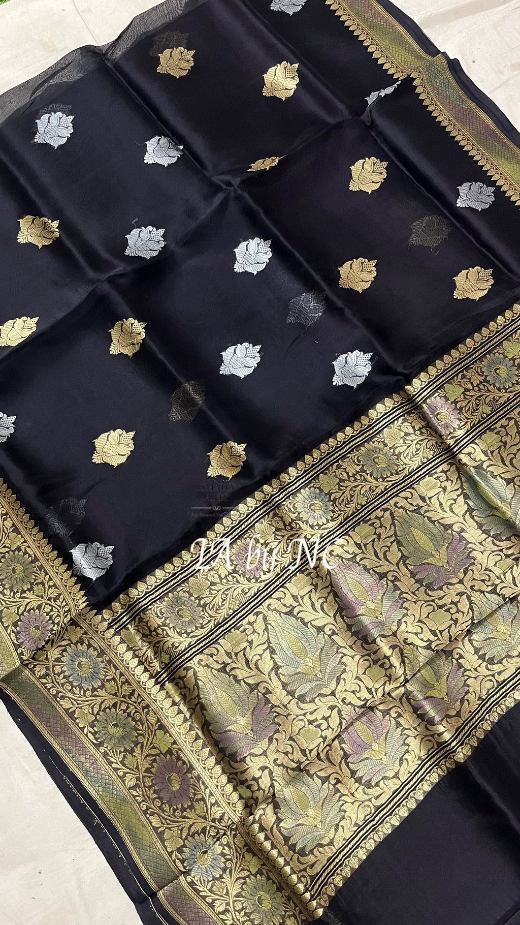 Black Banarasi Pure Kora Organza Kadwa Saree