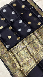 Black Banarasi Pure Kora Organza Kadwa Saree