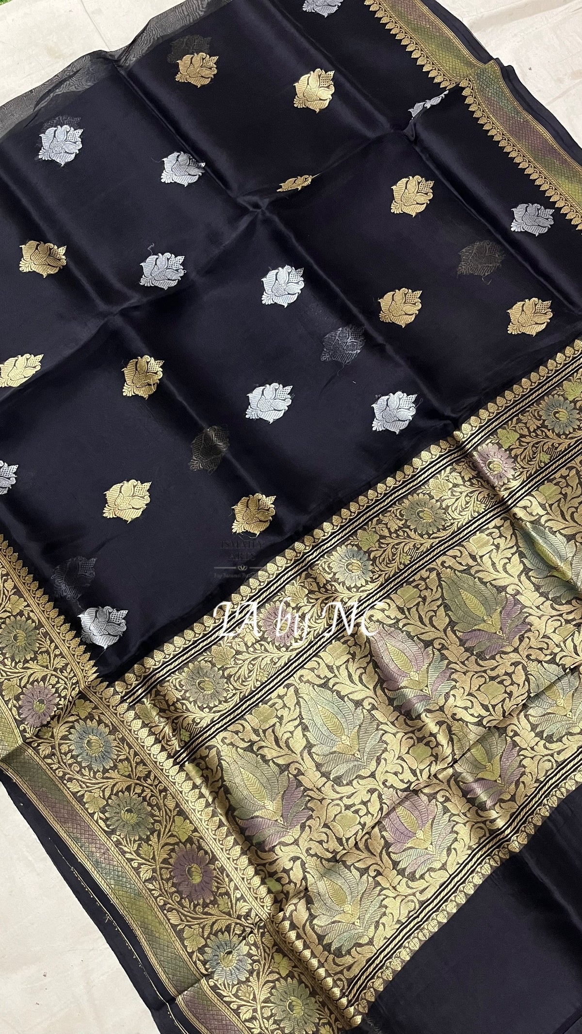 Black Banarasi Pure Kora Organza Kadwa Saree