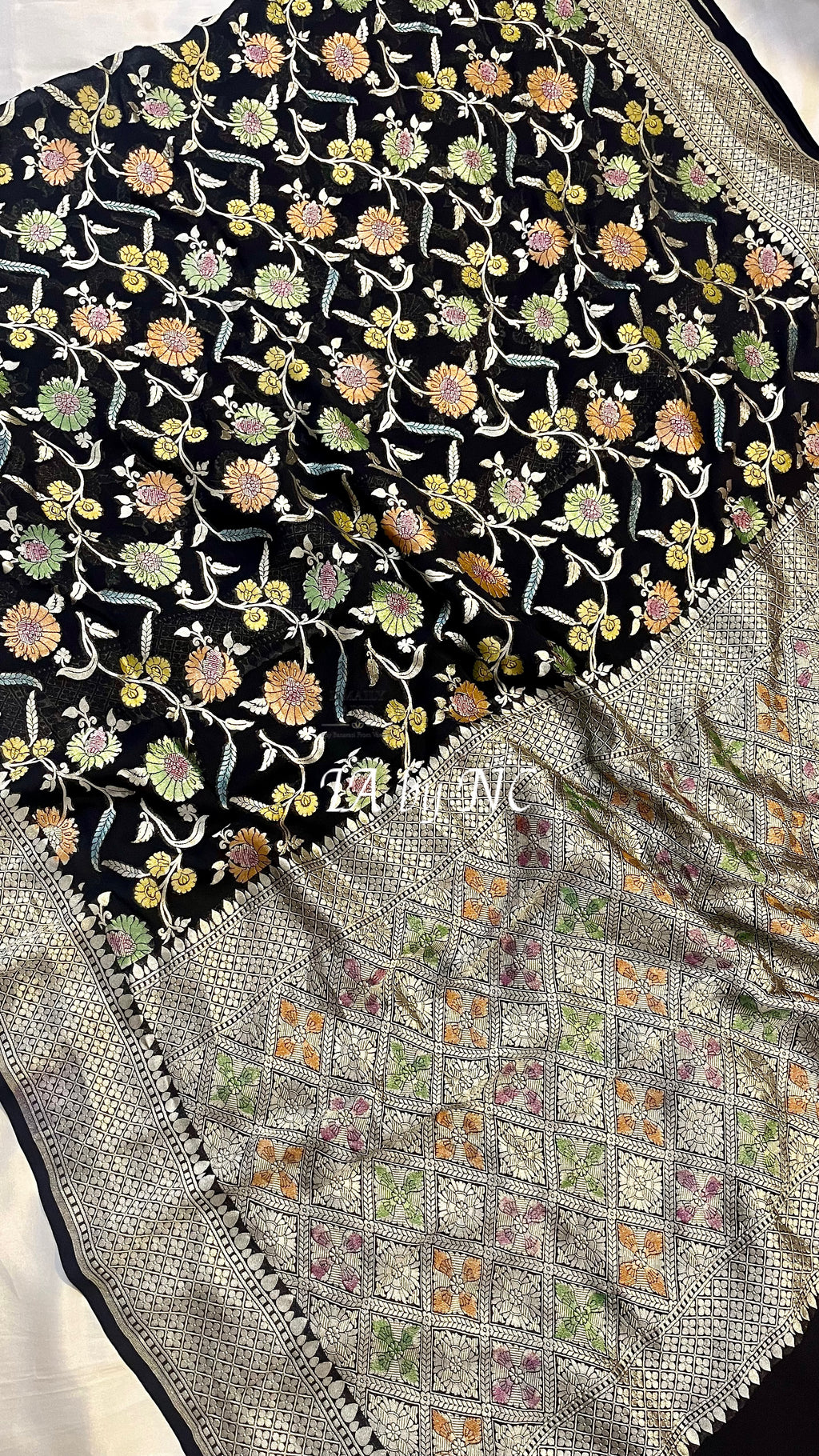 Black Banarasi Pure Khaddi Georgette Saree