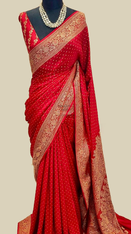 Crimson Banarasi Pure Khaddi Crepe Georgette Saree