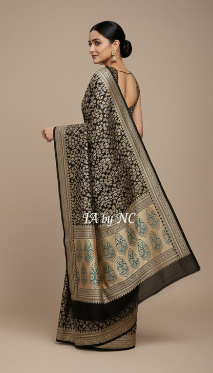 Black Banarasi Pure Khaddi Georgette Saree