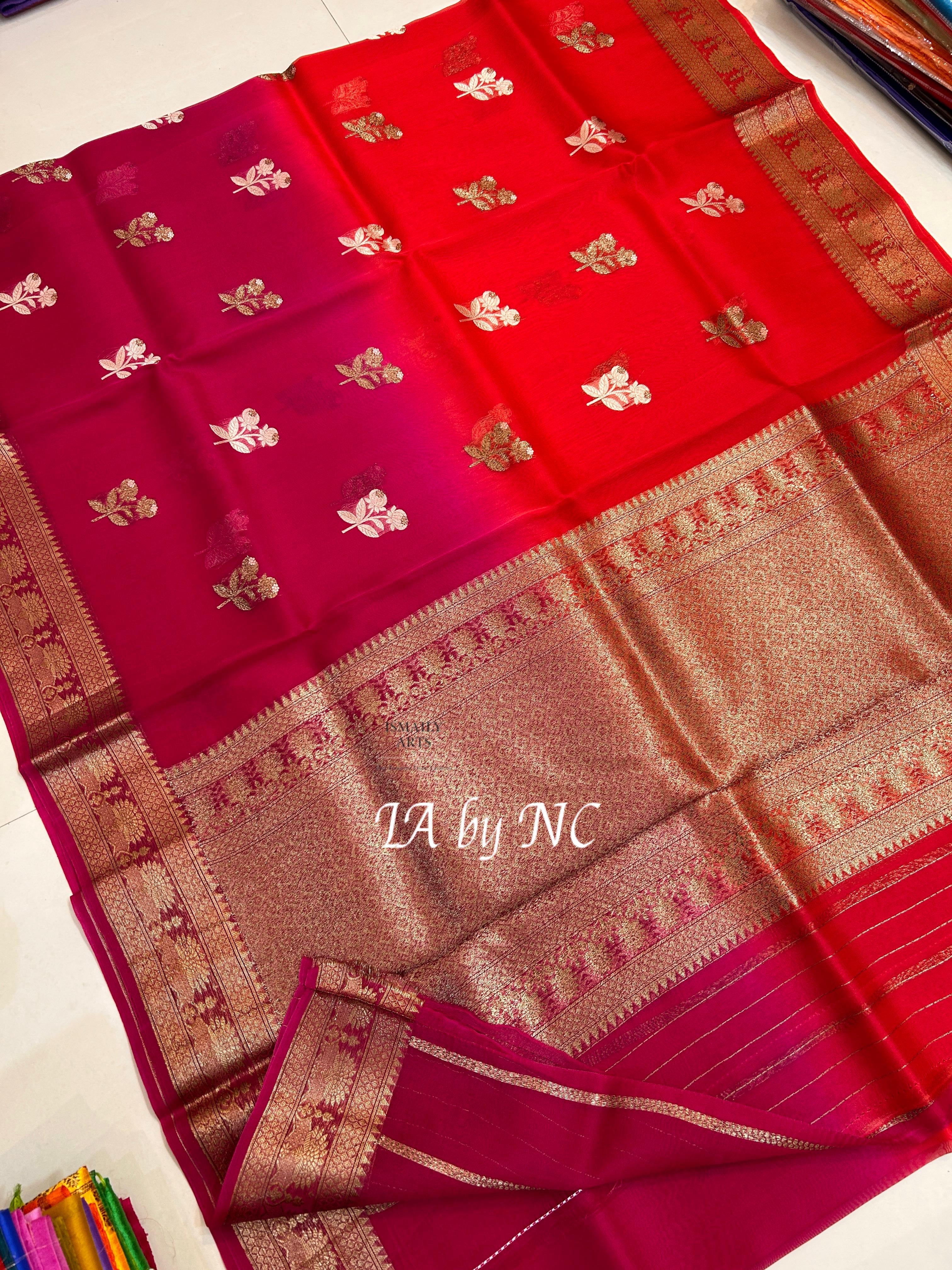 Mulberry Banarasi Pure Kora Silk Kadwa Saree