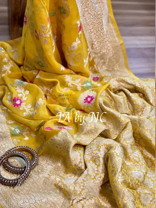 Tuscany Banarasi Pure Khaddi Georgette Meenakari Saree