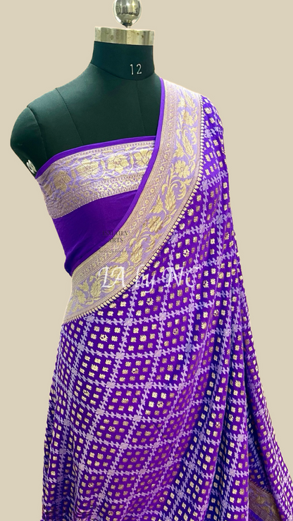 Grape Banarasi Pure Khaddi Georgette Saree