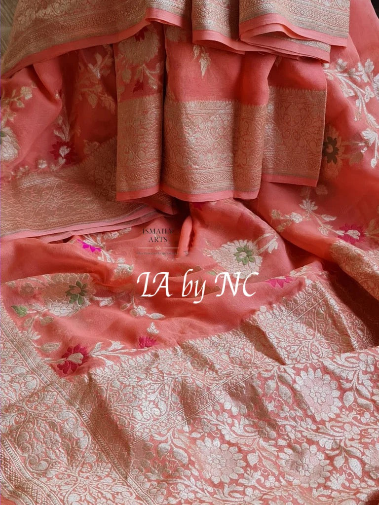 Punch Banarasi Pure Khaddi Georgette Meenakari Saree