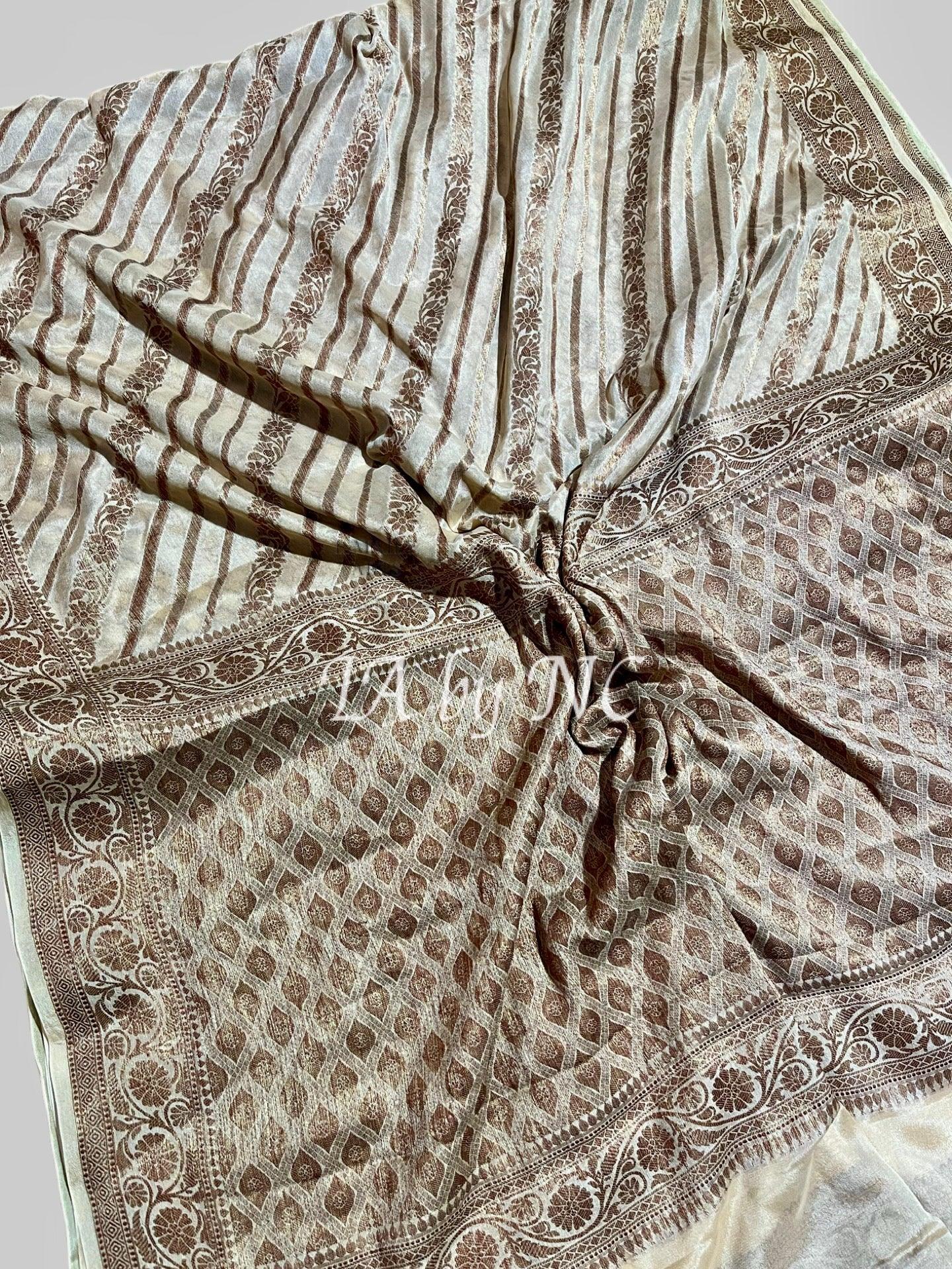 Beige Banarasi Pure Chiffon Georgette Saree