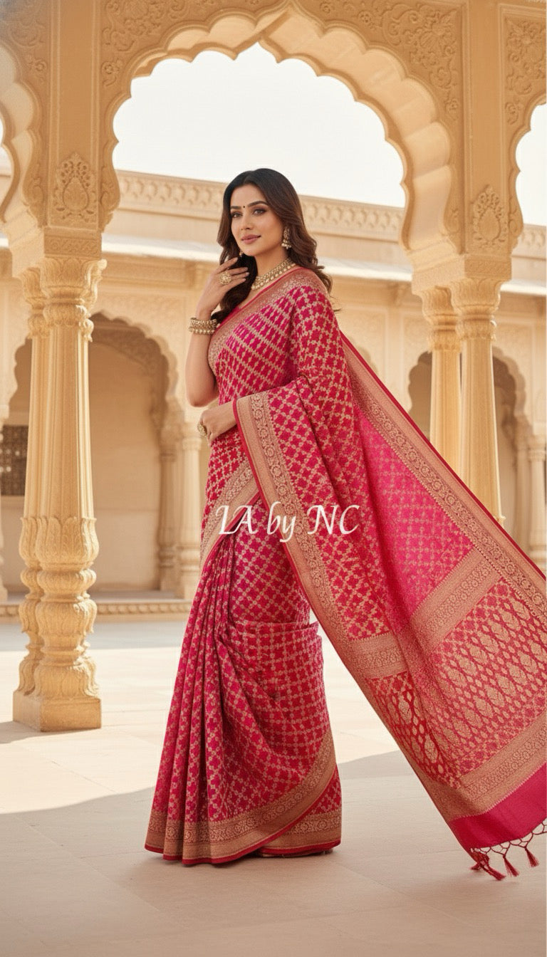 Crimson Banarasi Pure Khaddi Georgette Saree