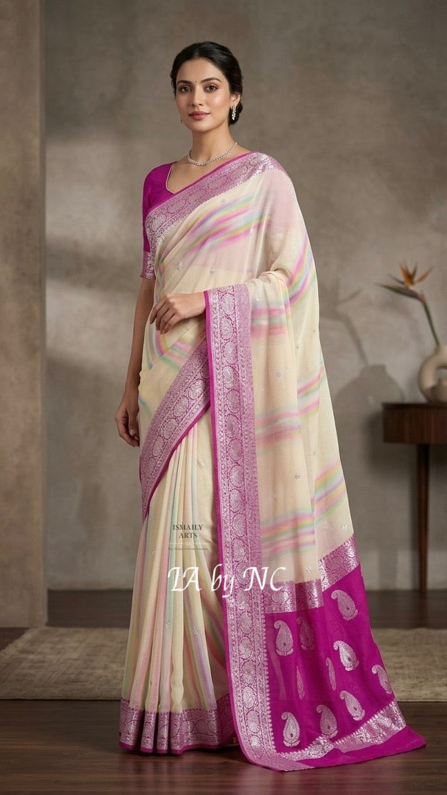 Rani Banarasi Pure Khaddi Georgette Kadwa Saree
