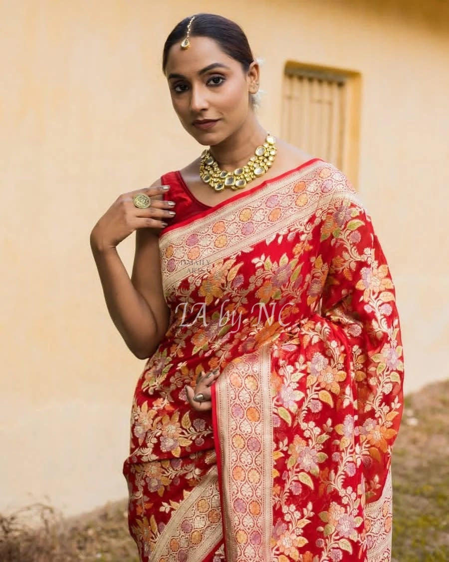 Crimson Banarasi Pure Khaddi Georgette Saree