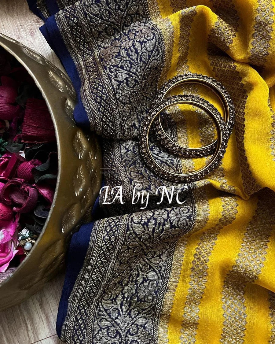 Bumblebee Banarasi Pure Khaddi Georgette Saree