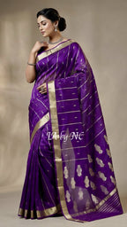 Grape Banarasi Pure Kora Organza Kadwa Saree