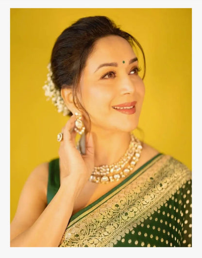Madhuri Dixit inspired Forest Banarasi Pure Khaddi Georgette Saree