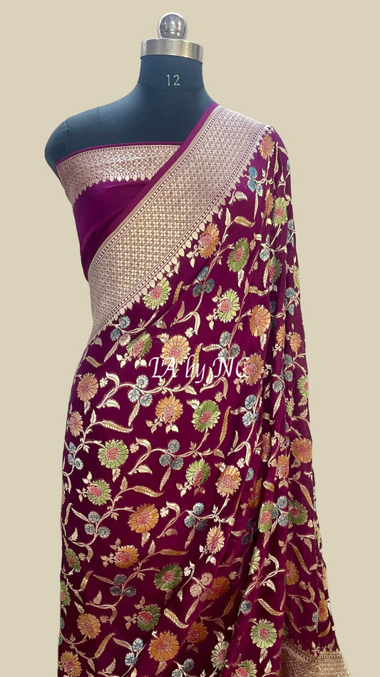 Byzantine Banarasi Pure Khaddi Georgette Saree