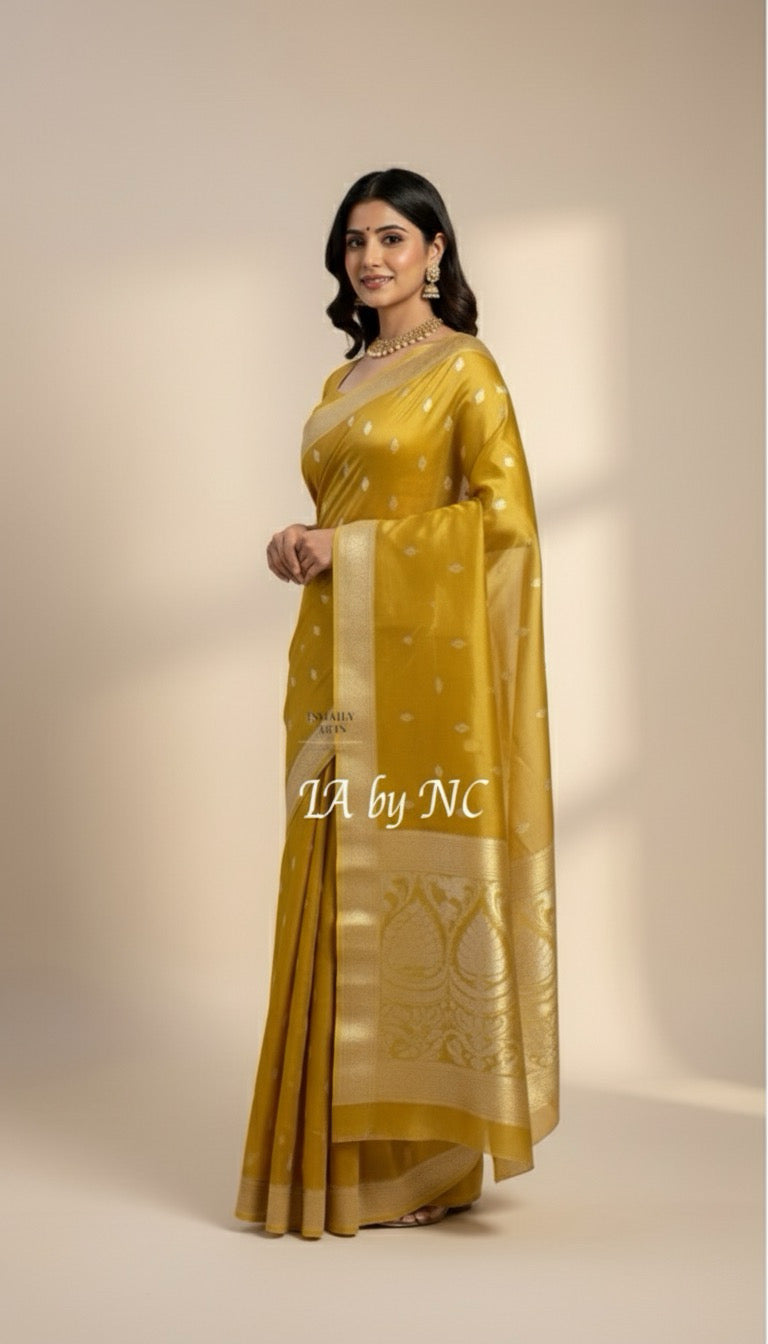 Goldenrod Banarasi Pure Tissue Silk Sona Rupa Kadwa Saree