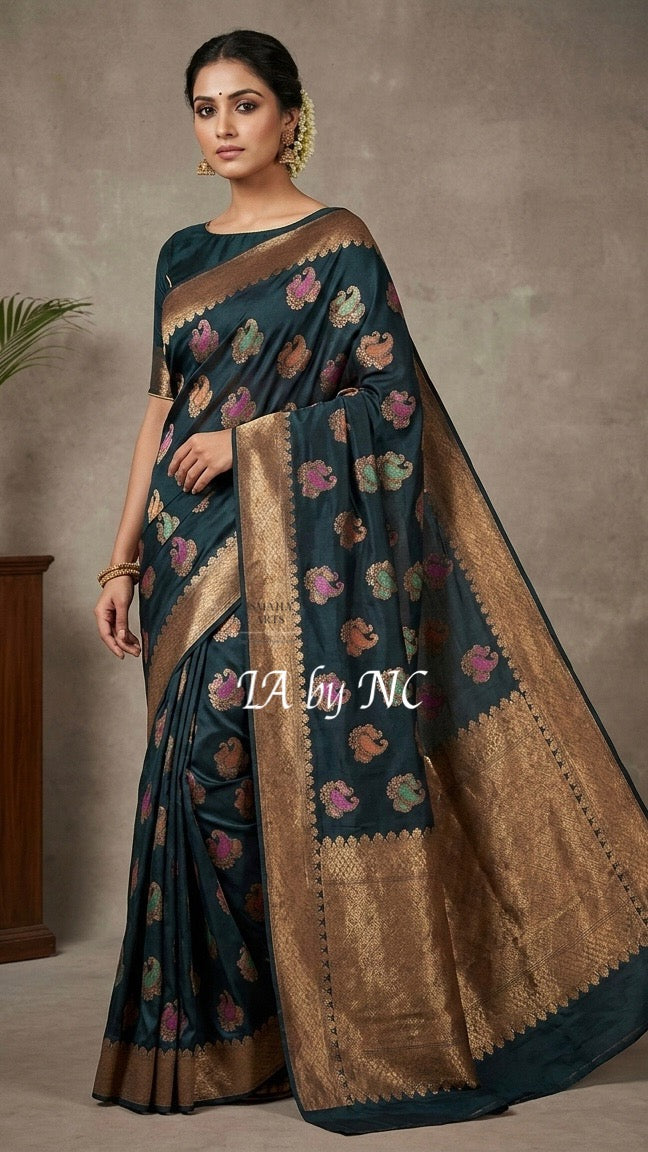 Black Banarasi Pure Chiffon Georgette Saree