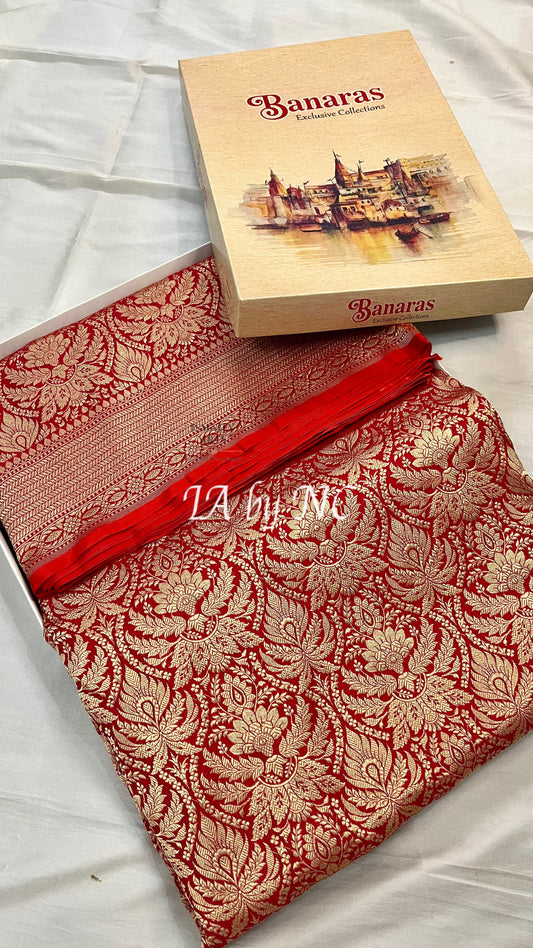 Crimson Banarasi Pure Katan Silk Brocade Saree