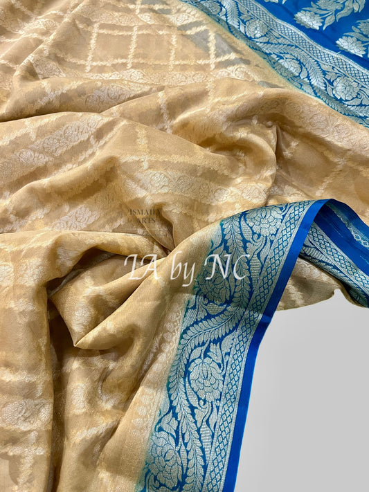 Eggnog Banarasi Pure Crepe Georgette Saree