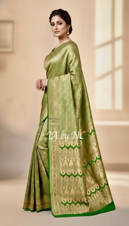 Avocado Banarasi Mashru Katan Silk Saree