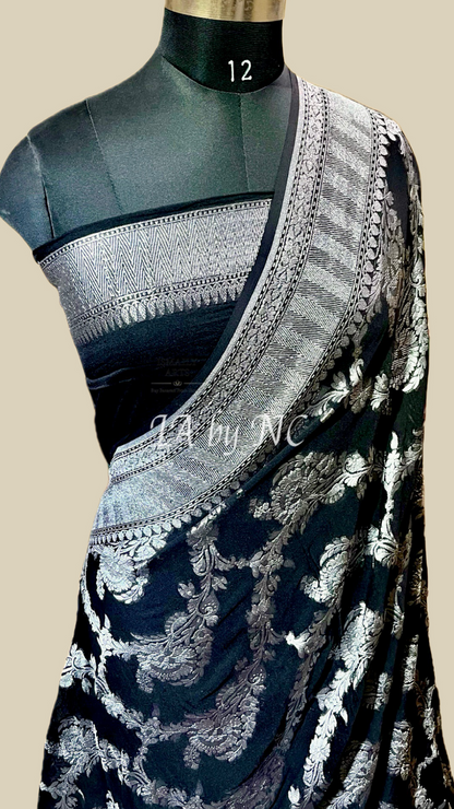 Black Banarasi Pure Khaddi Georgette Saree