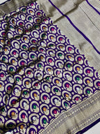 Grape Banarasi Pure Katan Silk Meenakari Pattu Saree