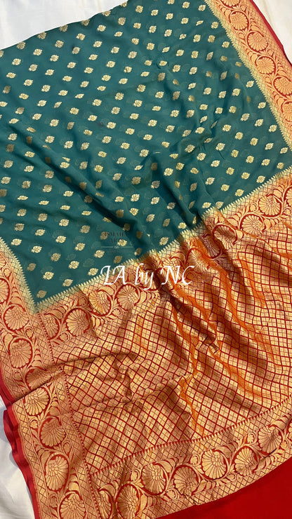 Pine Banarasi Pure Khaddi Georgette Saree