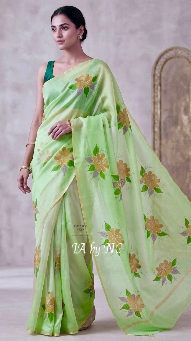 Pastel Banarasi Pure Kora Organza Saree