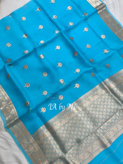 Sky Banarasi Pure Kora Silk Kadwa Saree