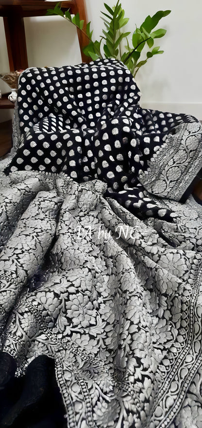 Black Banarasi Pure Khaddi Georgette Saree