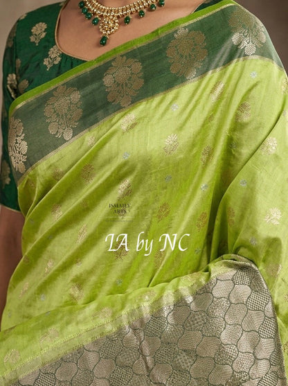 Avocado Banarasi Pure Katan Silk Raw Mango Saree