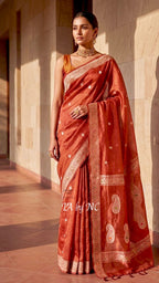 Scarlet Banarasi Pure Khaddi Tissue Georgette Kadwa Saree