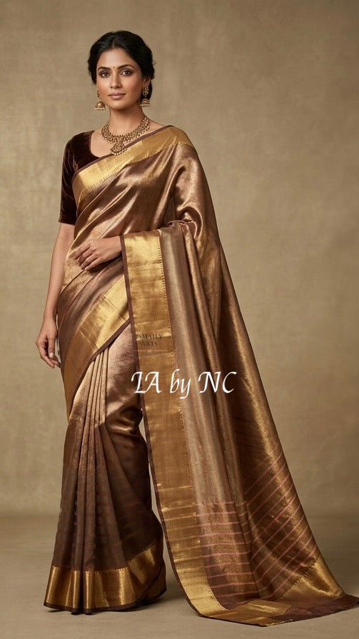Mahogany Banarasi Pure Tissue Silk Saree
