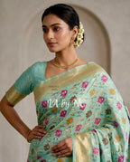 Turquoise Banarasi Pure Munga Silk Saree