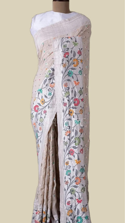 Beige Banarasi Pure Khaddi Tussar  Georgette Paithani Saree