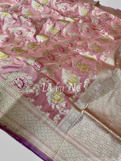 Peach Banarasi Pure Katan Silk Meenakari Pattu Saree