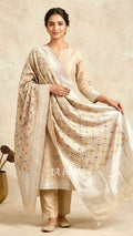 Beige Banarasi Pure Munga Silk Dress Material