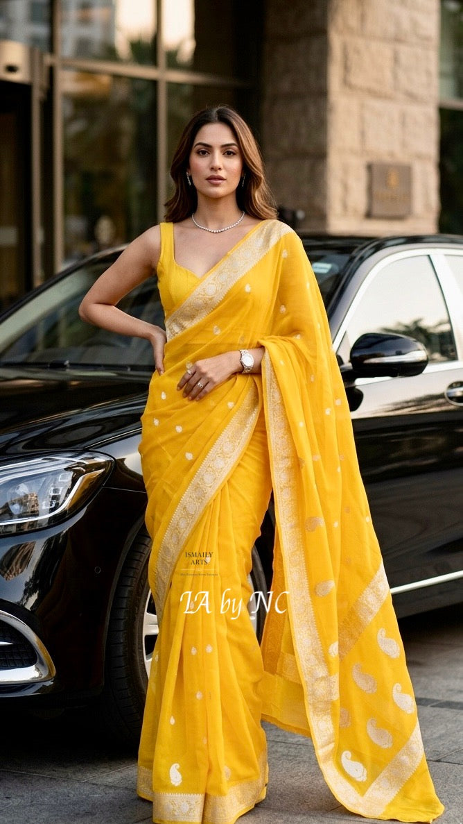 Amber Banarasi Pure Khaddi Georgette Kadwa Saree