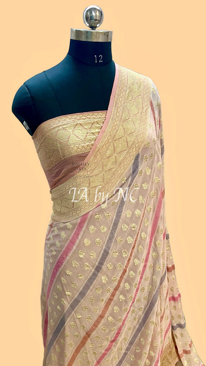 Smoky Salmon Banarasi Pure Khaddi Georgette Saree