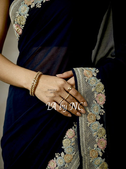 Black Banarasi Pure Khaddi Georgette Saree